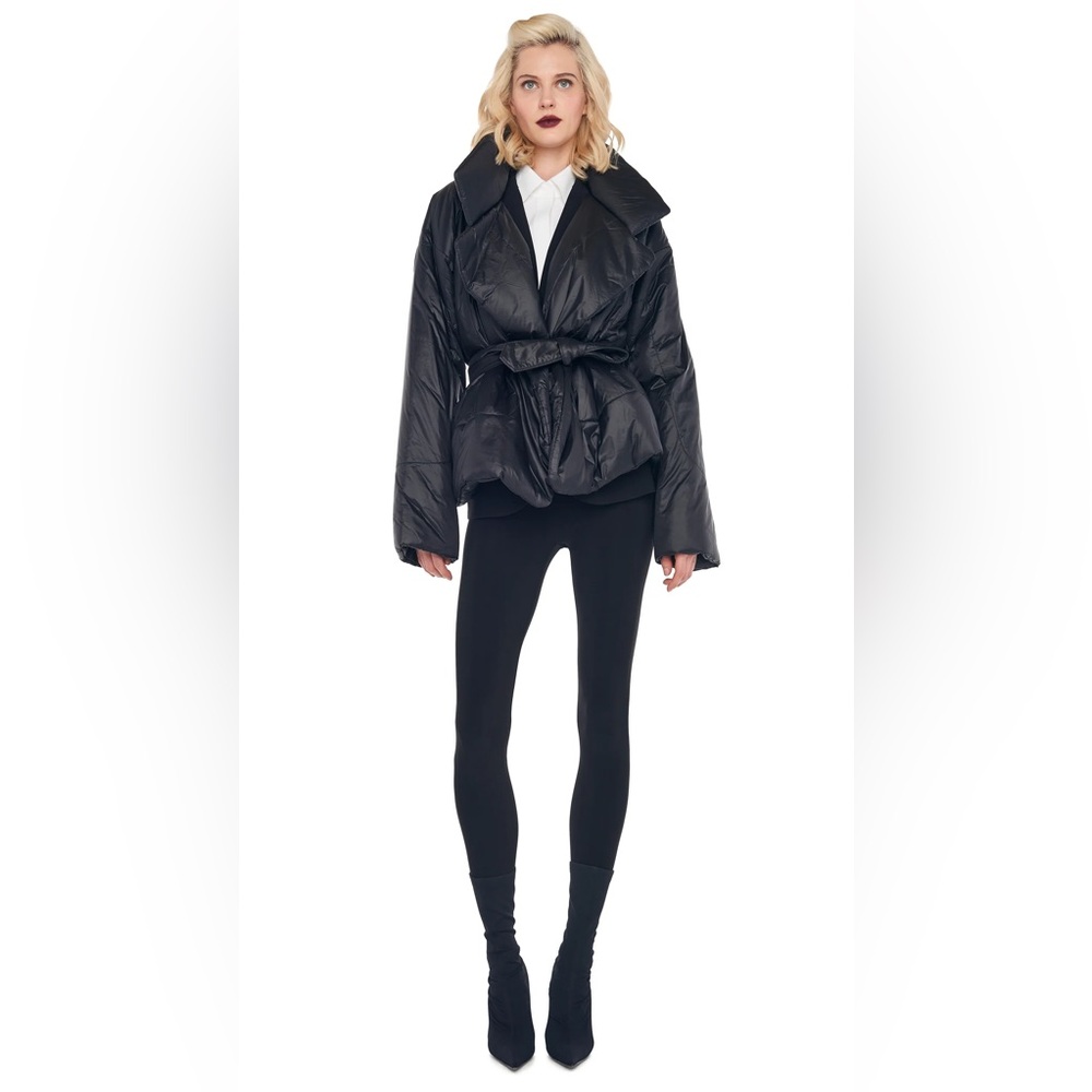 Norma Kamali Sleeping Bav Black Puffer Jacket with Belt- M/L